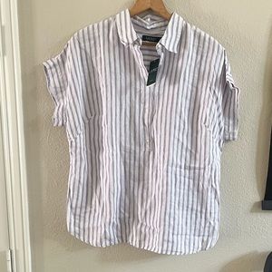 Ralph Lauren popover shirt linen striped white purple plus size 1x